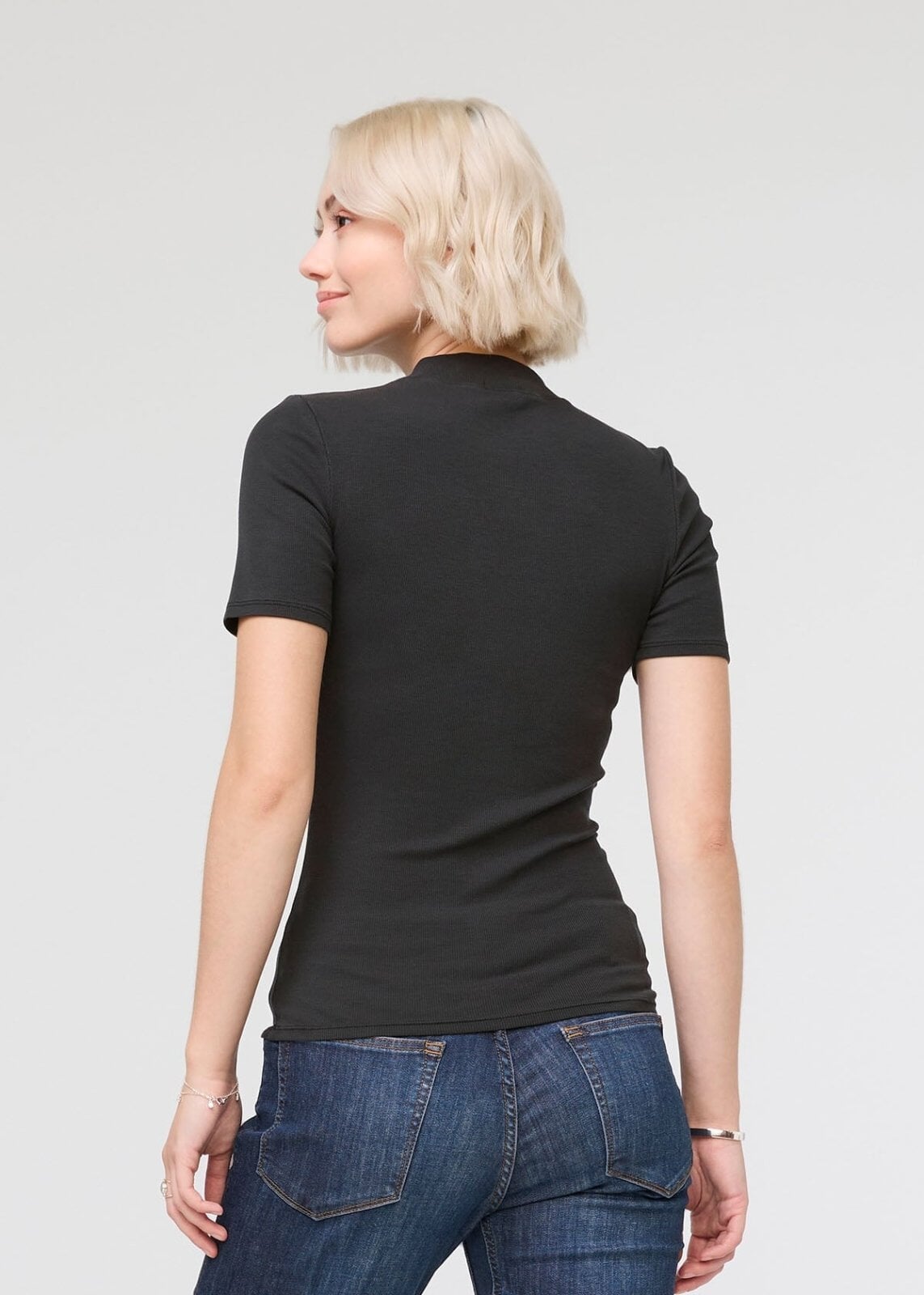 Women s Black Pima Cotton Mock Neck T Shirt