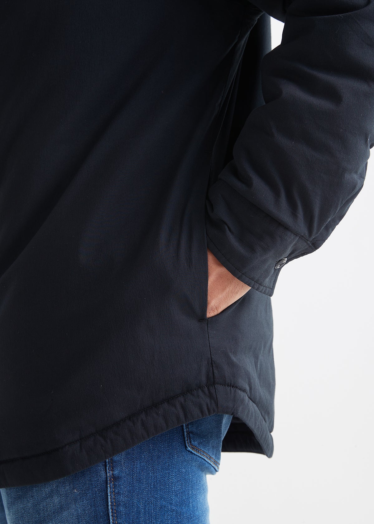 mens lightweight insulated black shirt jacket side pocket
