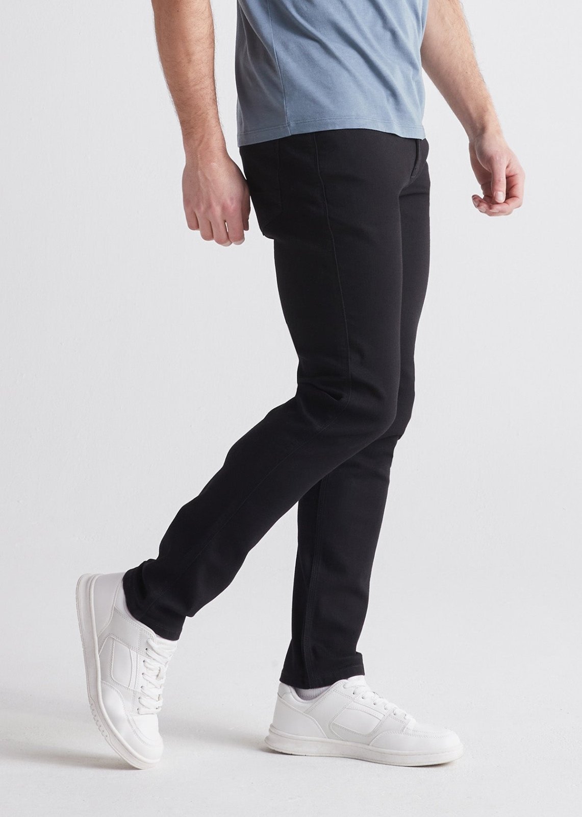 black slim fit stretch jeans side