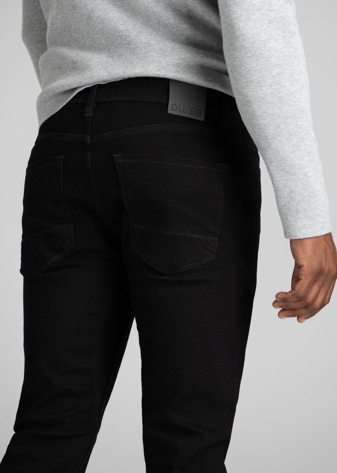 black water resistant stretch jeans reflective patch