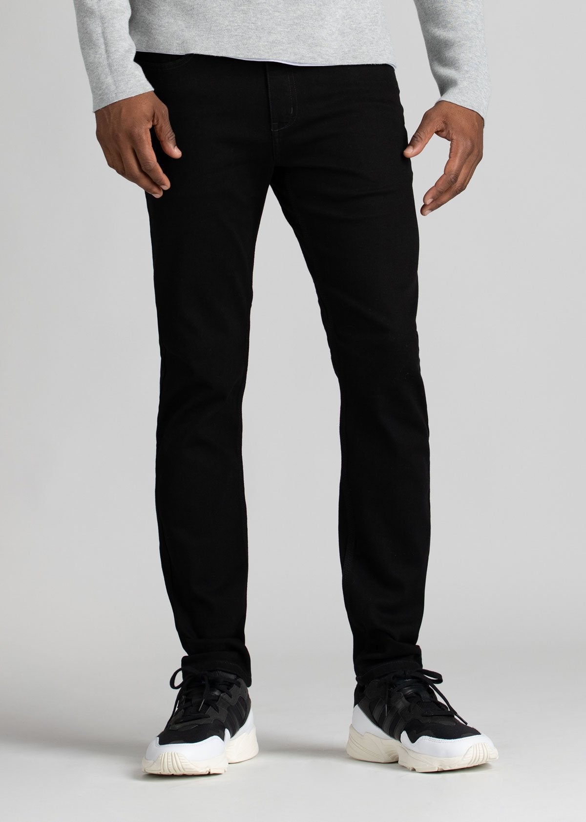 black water resistant stretch jeans front