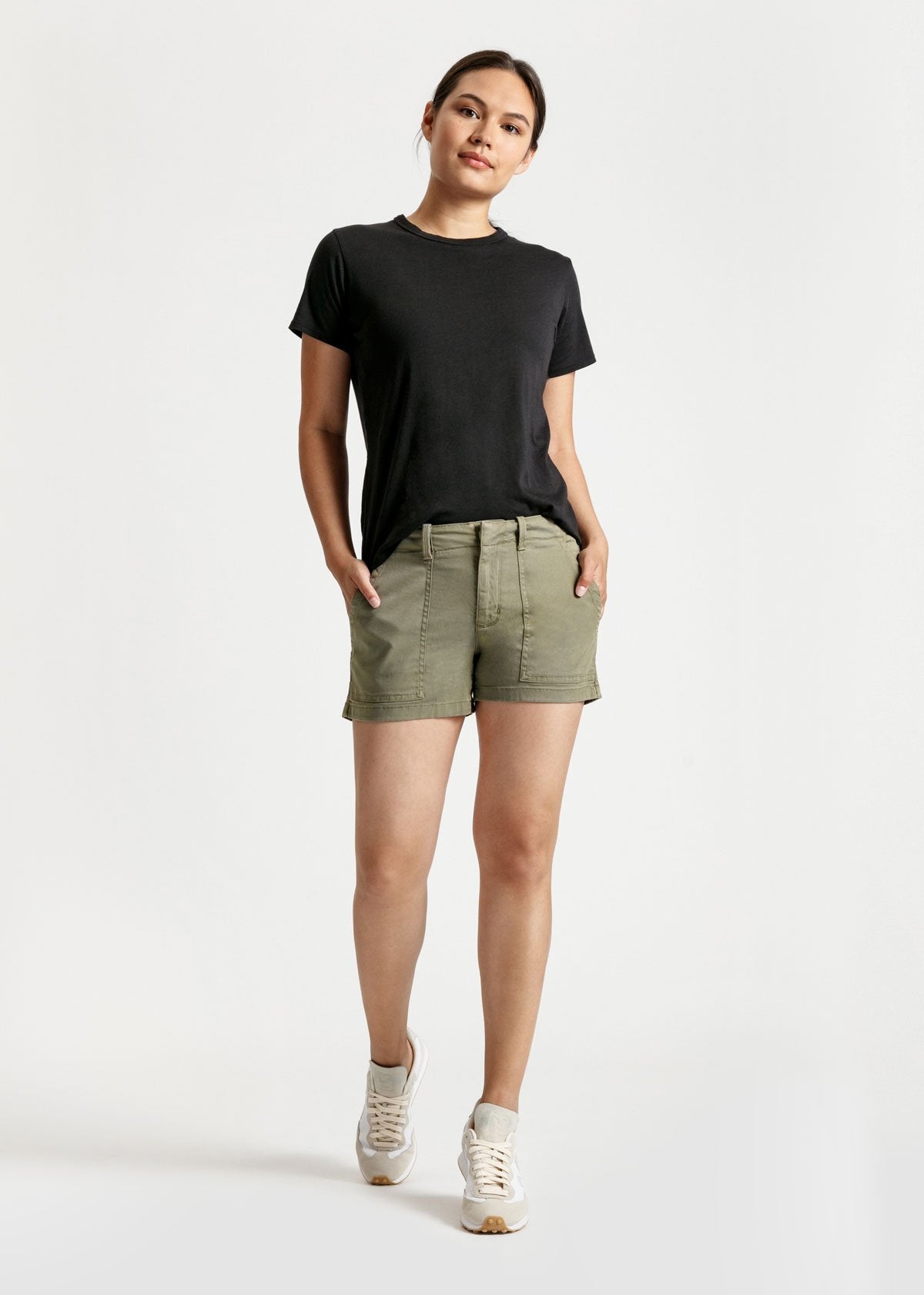 womens green adventure athletic shorts full body